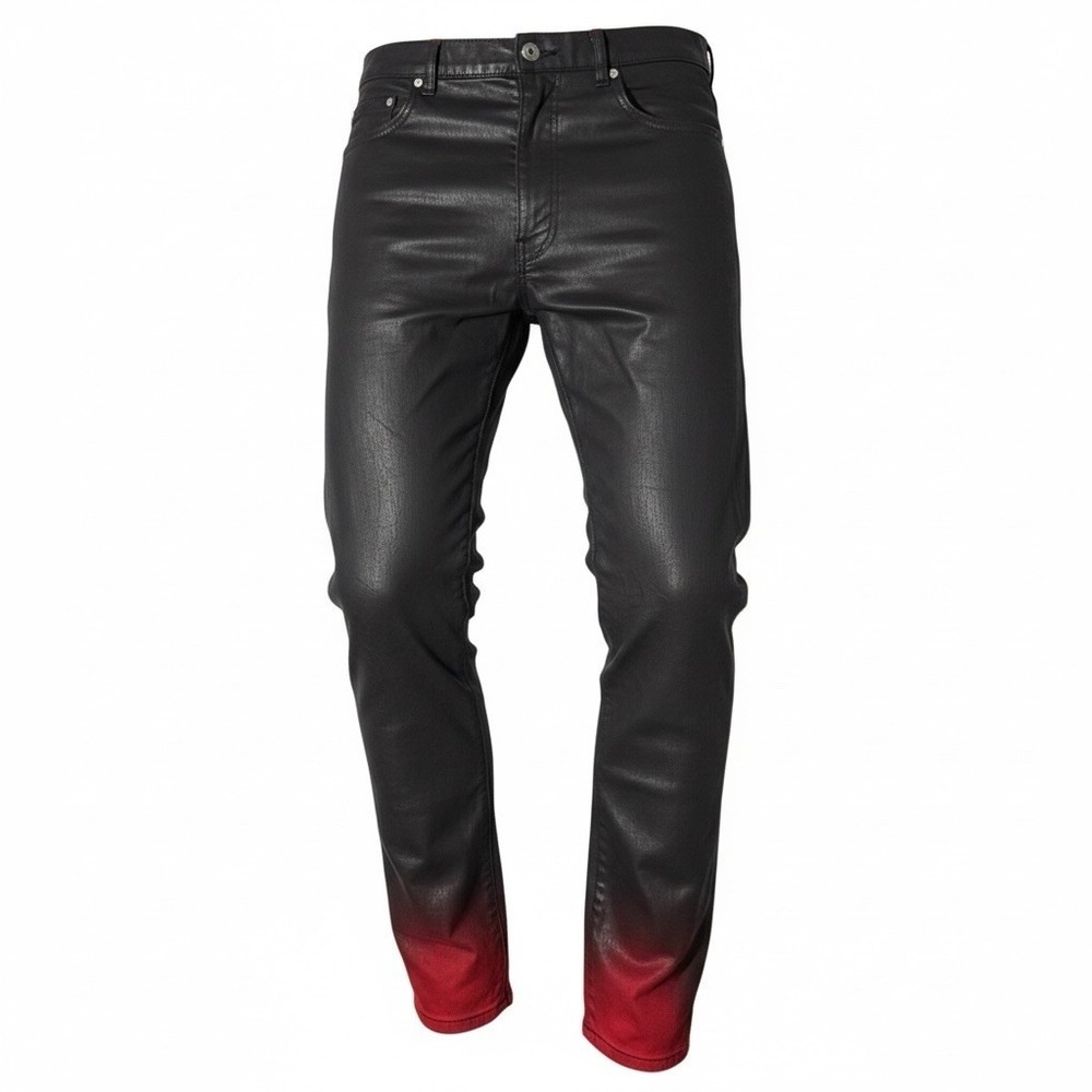 Versace‎ Black Coated Denim Jeans Red Fade Hem Made In Italy Size 31 NWT